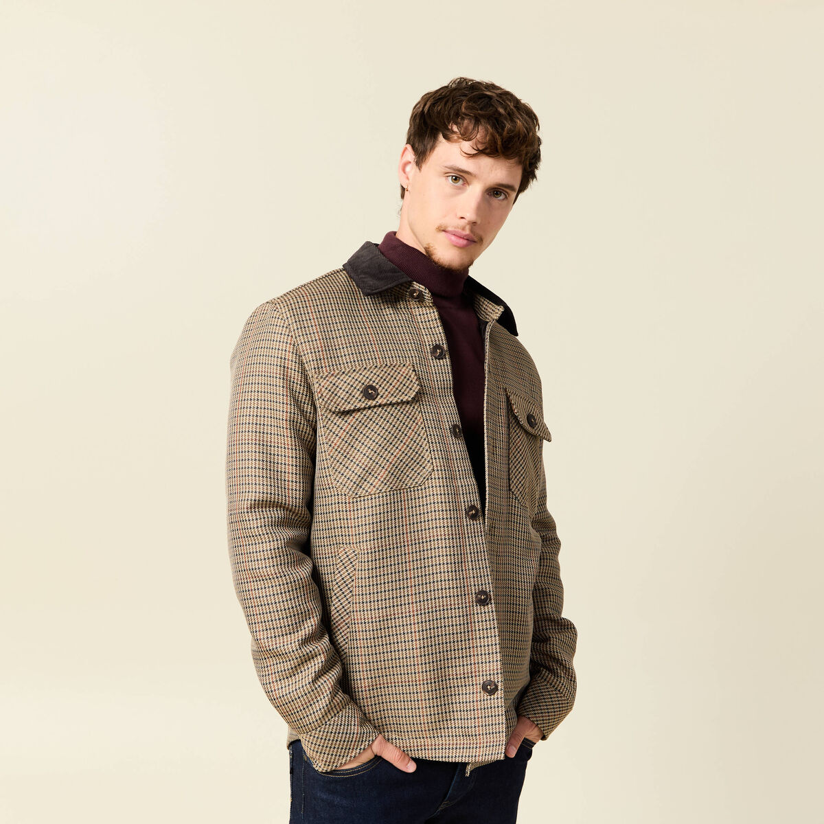 Veste oversize courte manches longues beige homme