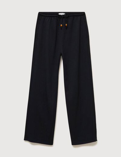 Pantalon large taille haute ceinture noir femme