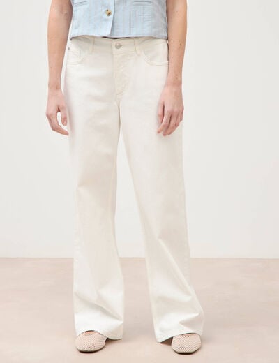 Jeans wide leg taille bascul&eacute;e denim blanc femme
