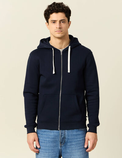 Sweat &agrave; capuche manches longues bleu marine homme