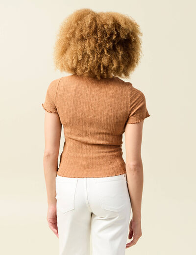 T-shirt ajusté court manches courtes terracotta femme