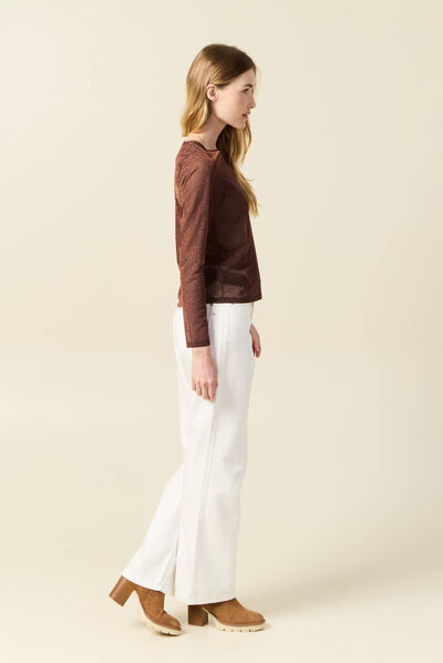 T-shirt manches longues marron cognac femme