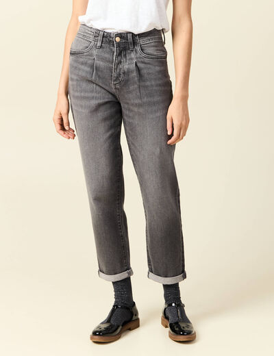 Pantalon mom taille haute 7/8ème denim denim gris femme