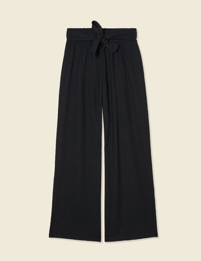 Pantalon large fluide noeud noir femme