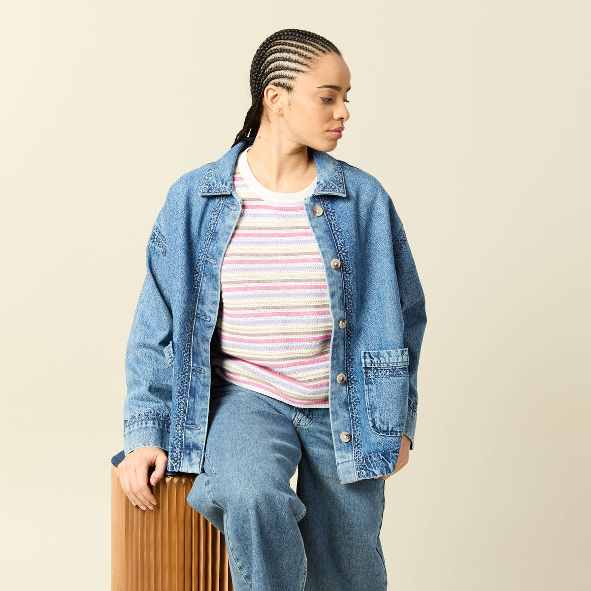 Surchemise en jeans manches longues denim dirty femme
