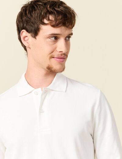 Polo manches longues en coton ecru homme