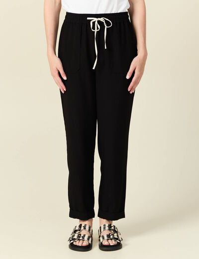 Pantalon droit à coulisse noir femme