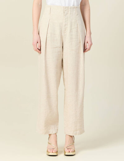 Pantalon large taille haute sable femme