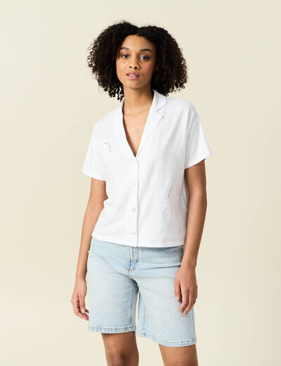 T-shirt manches courtes brodé blanc femme