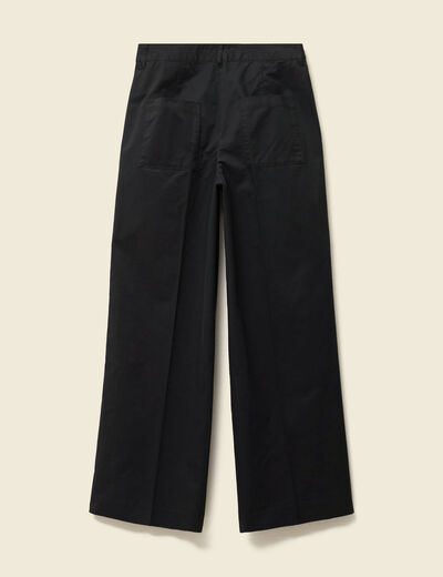 Pantalon large cropped taille haute noir femme