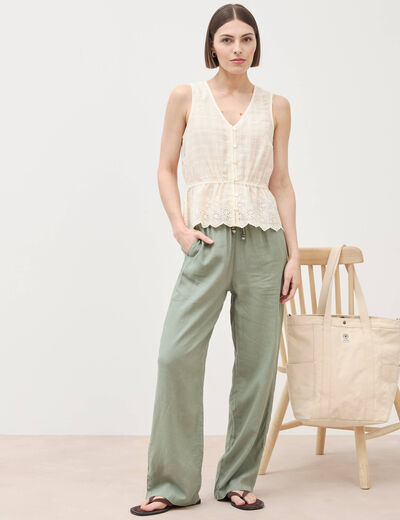 Pantalon standard fluide vert kaki femme