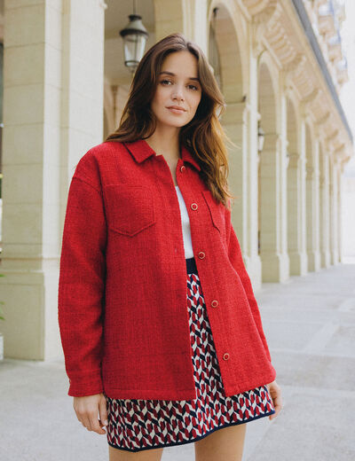 Veste surchemise boutonnée rouge foncé femme