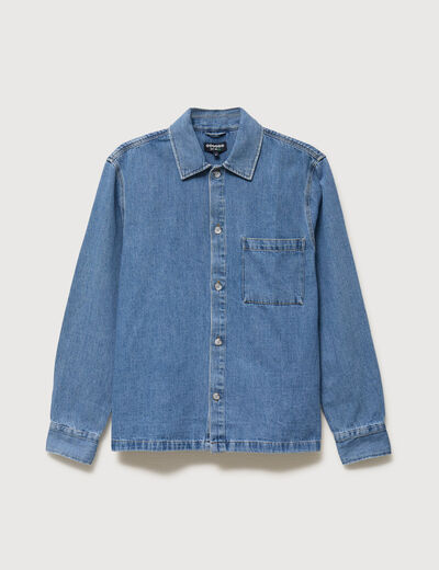 Chemise manches longues en jeans denim bleach homme