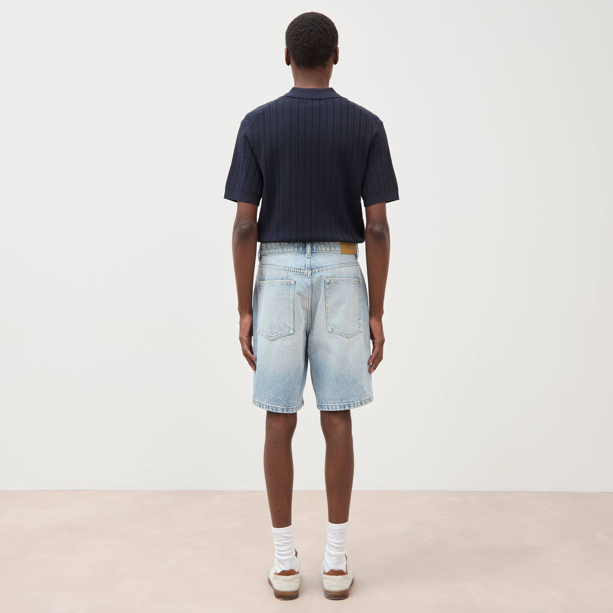 Bermuda en jean coton denim bleach homme
