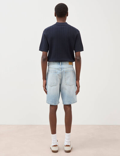Bermuda en jean coton denim bleach homme