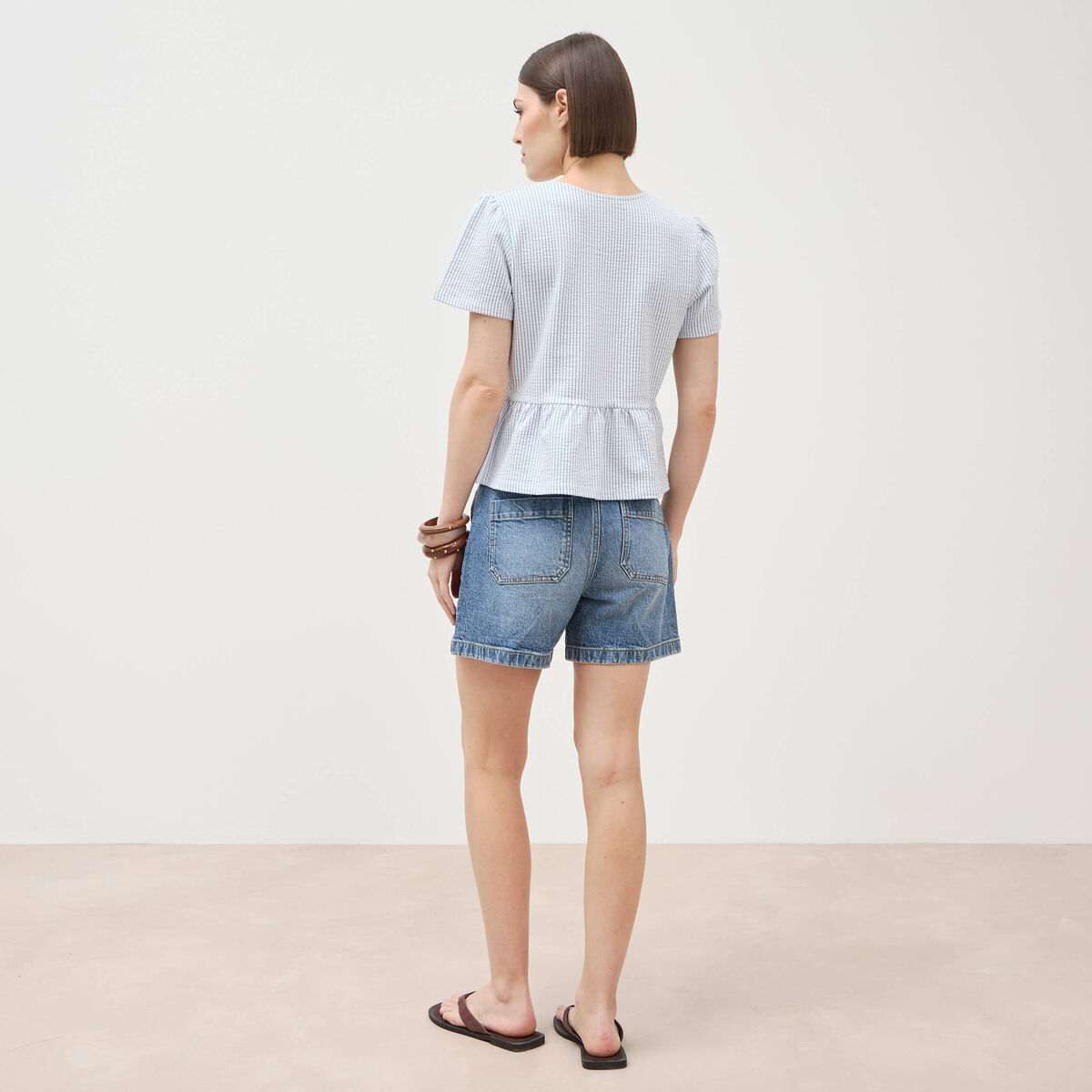 Blouse manches courtes bleu pastel femme