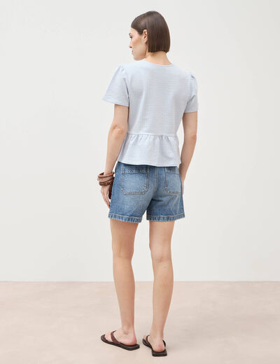 Blouse manches courtes bleu pastel femme