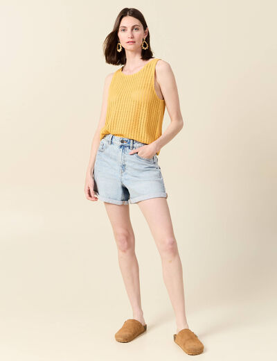 Débardeur sans manches ajouré jaune femme