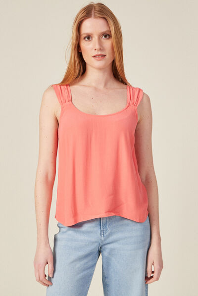 Blouse bretelles larges rose corail femme