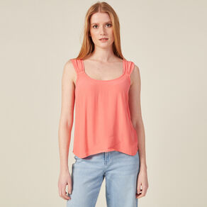 blouse bretelles larges rose corail femme Blouse bretelles larges rose corail femme