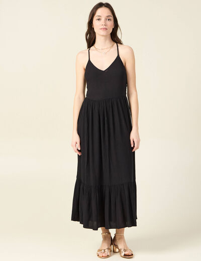 Robe midi évasée fluide noir femme