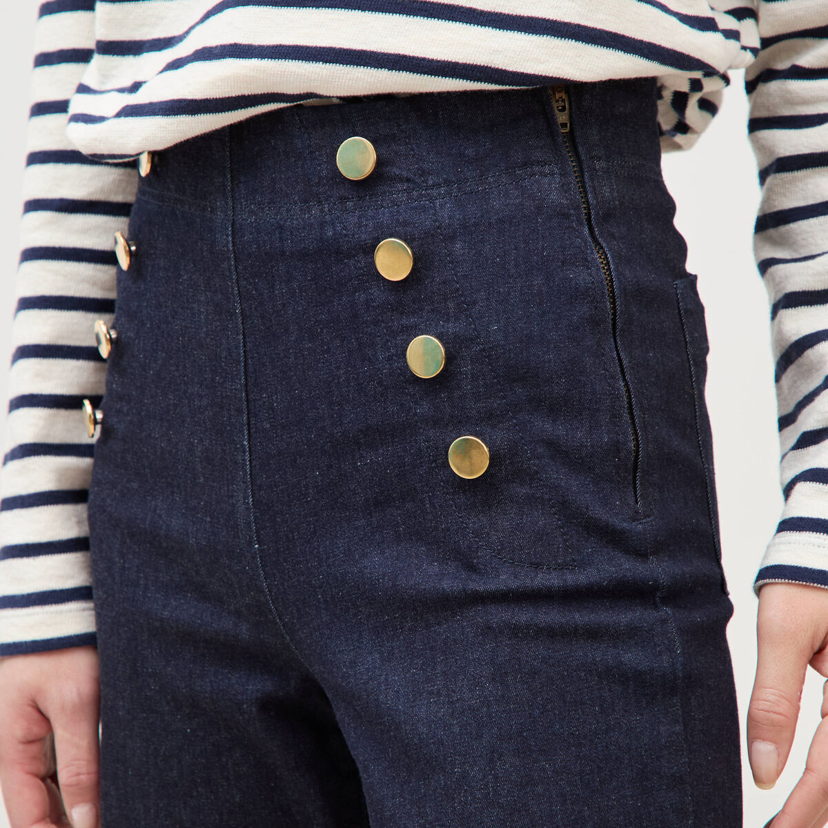 Jeans bootcut taille haute 7/8&egrave;me denim brut femme