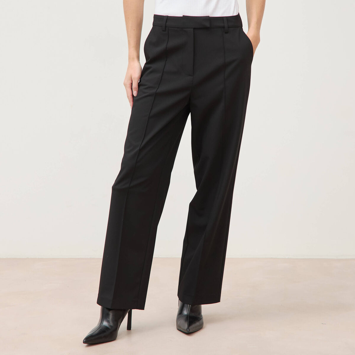 Pantalon droit taille haute noir femme