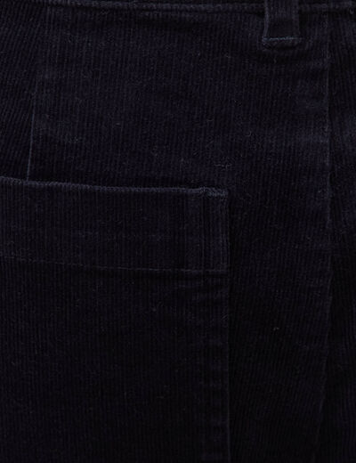 Pantalon flare taille haute en velours bleu fonc&eacute; femme