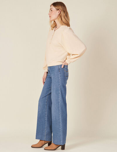 Sweat manches longues col en V creme femme