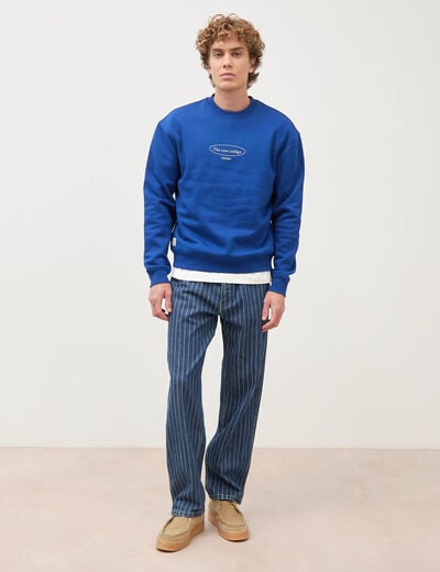 Sweat droit col rond manches longues bleu electrique homme