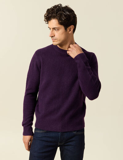 Pull manches longues col rond violet fonc&eacute; homme