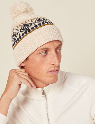 Bonnet à pompon ecru homme