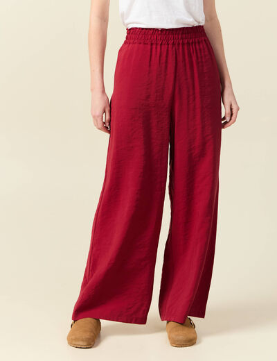 Pantalon large fluide rouge foncé femme