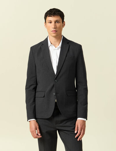 Blazer cintr&eacute; court col tailleur noir homme