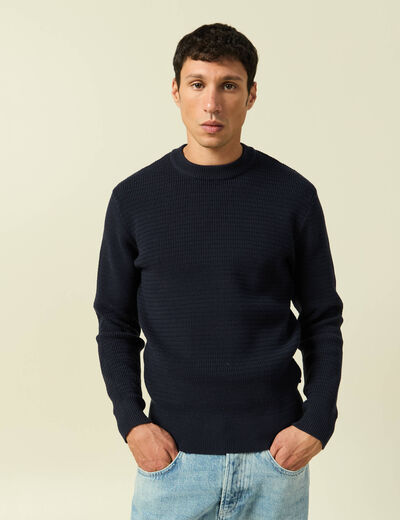 Pull col rond manches longues bleu marine homme