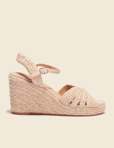 Sandales compensées paille creme femme