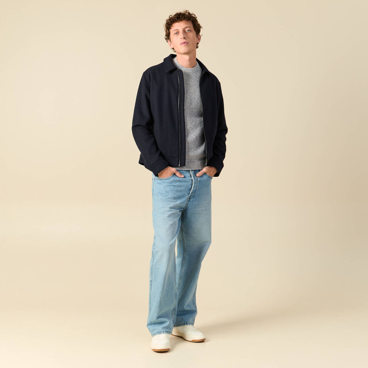 Pull manches longues bleu gris homme