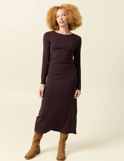 Robe manches longues en maille marron fonc&eacute; femme