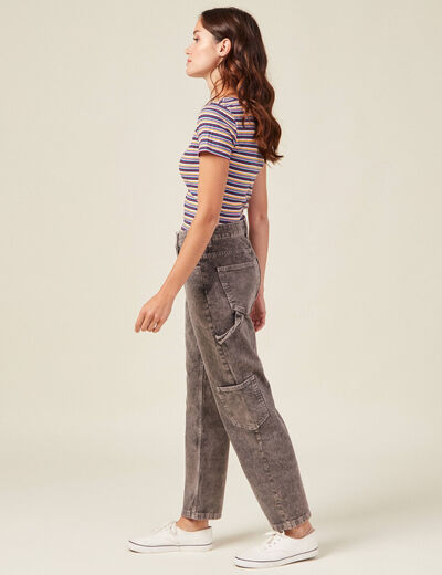 Jeans cargo taille haute noir femme