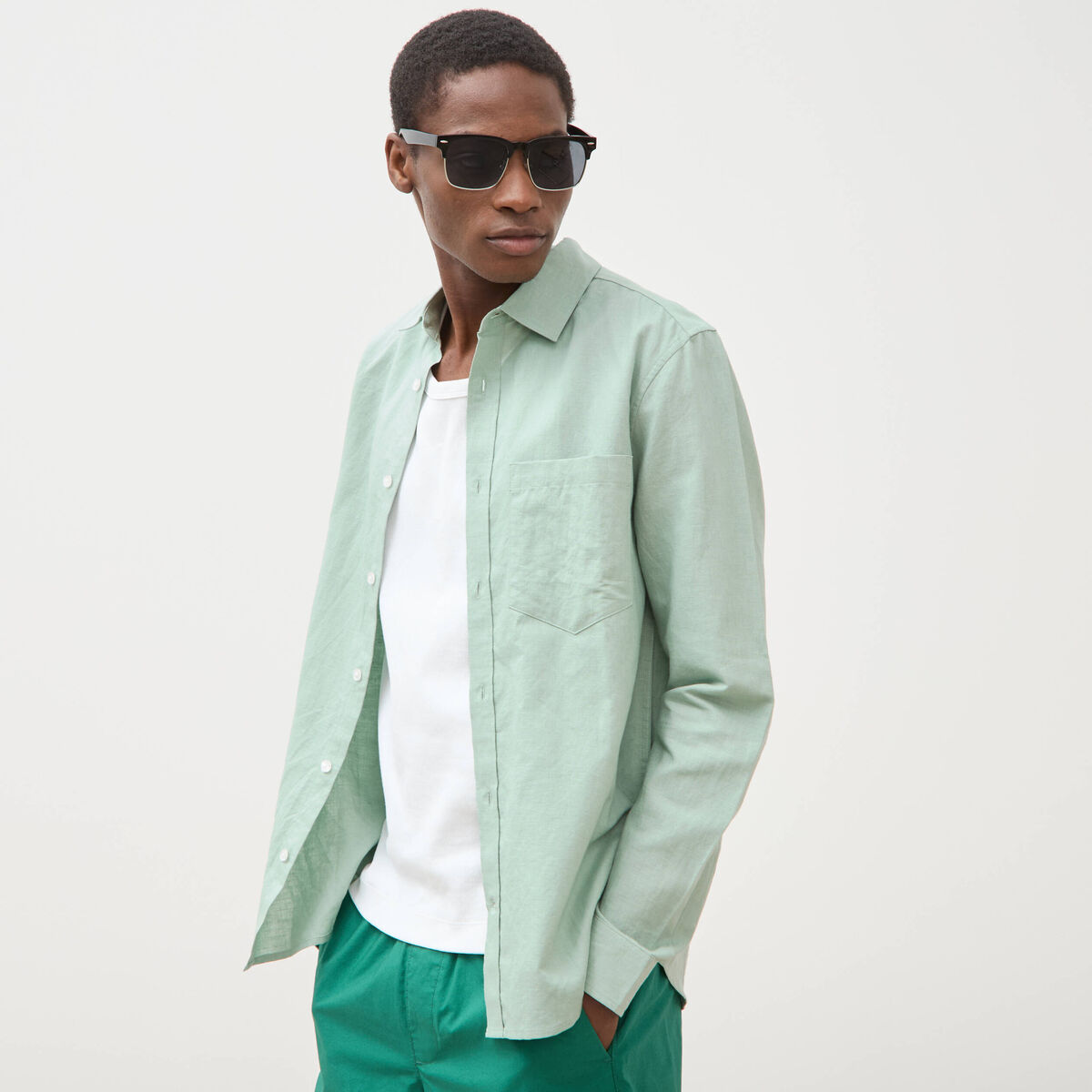 Chemise manches longues vert pastel homme