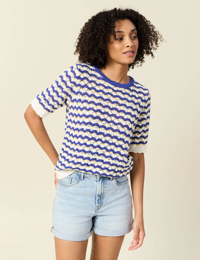 Pull manches courtes bleu electrique femme