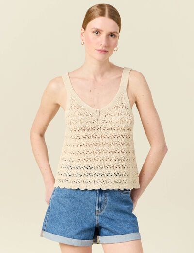 Débardeur tricot ajouré creme femme