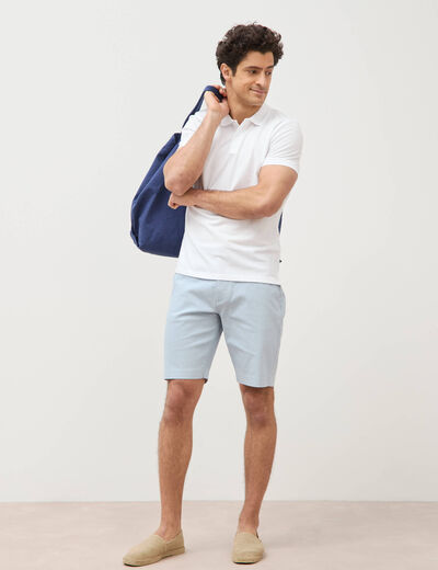 Polo cintr&eacute; en coton manches courtes blanc homme