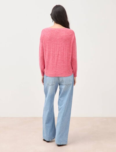 Pull manches longues col bateau vieux rose femme