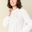 Chemise col montant manches longues ecru femme