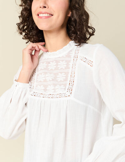 Chemise col montant manches longues ecru femme