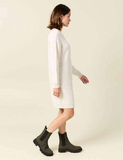 Robe pull droite col bateau creme femme