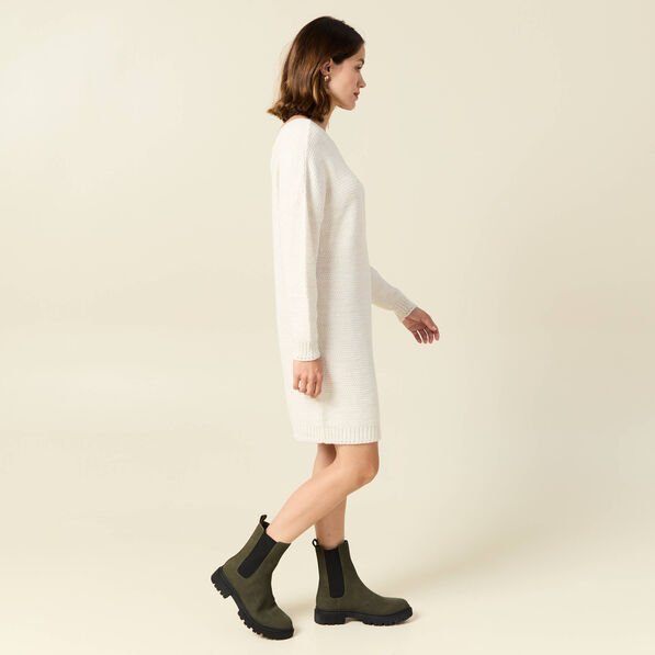 Robe pull droite col bateau creme femme