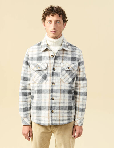 Surchemise oversize courte doubl&eacute;e gris homme