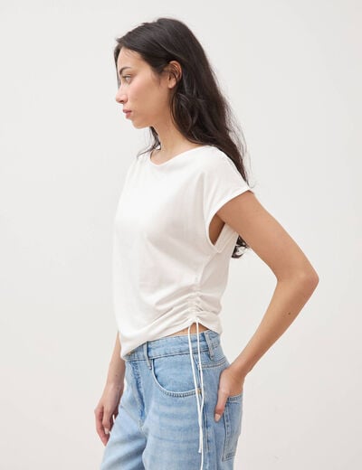 T-shirt col bateau manches courtes ecru femme